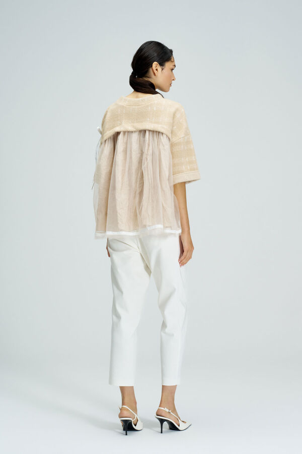 Tulle Back Blouse - Beige - 6