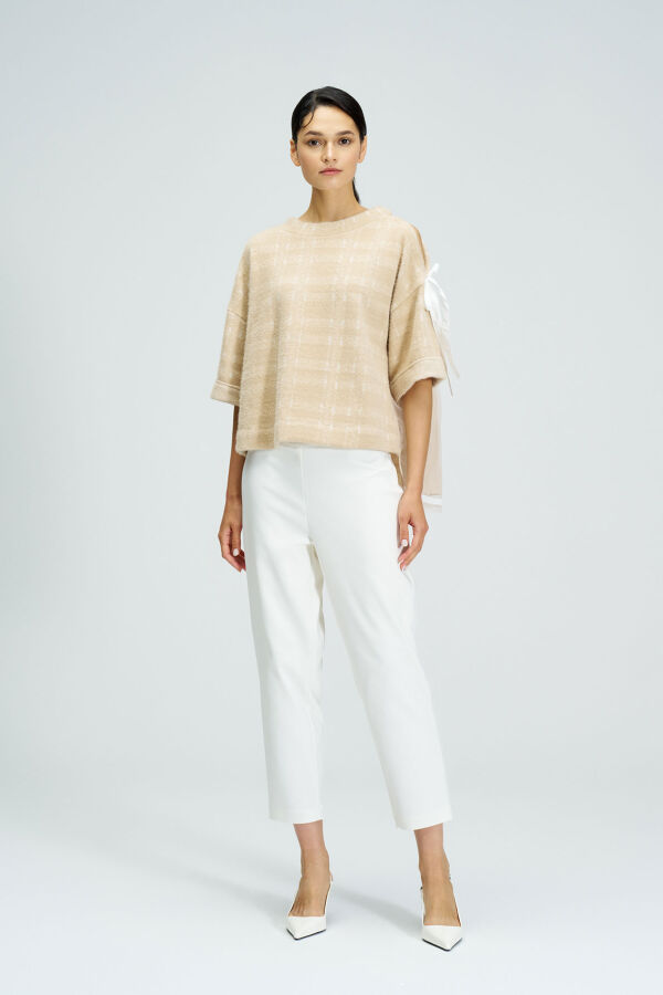 Tulle Back Blouse - Beige - 2