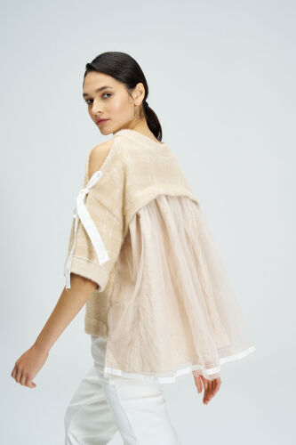 Tulle Back Blouse - Beige 