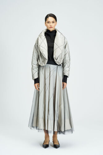 Tulle Covered Shawl Collar Coat - 2