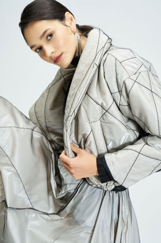 Tulle Covered Shawl Collar Coat 