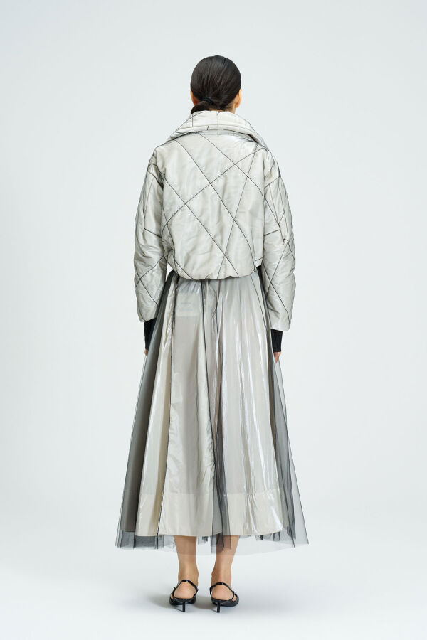 Tulle Covered Shawl Collar Coat - 6