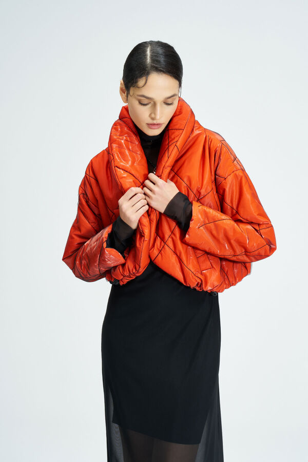 Tulle Covered Shawl Collar Coat - 3