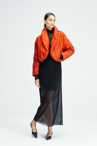 Tulle Covered Shawl Collar Coat - 1