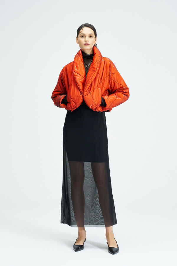 Tulle Covered Shawl Collar Coat - 2