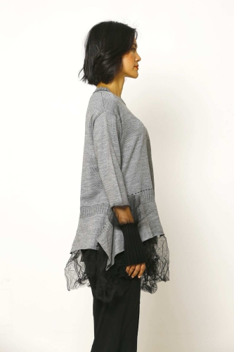 Tulle Detailed Sweater - Gray Melange Black - 2