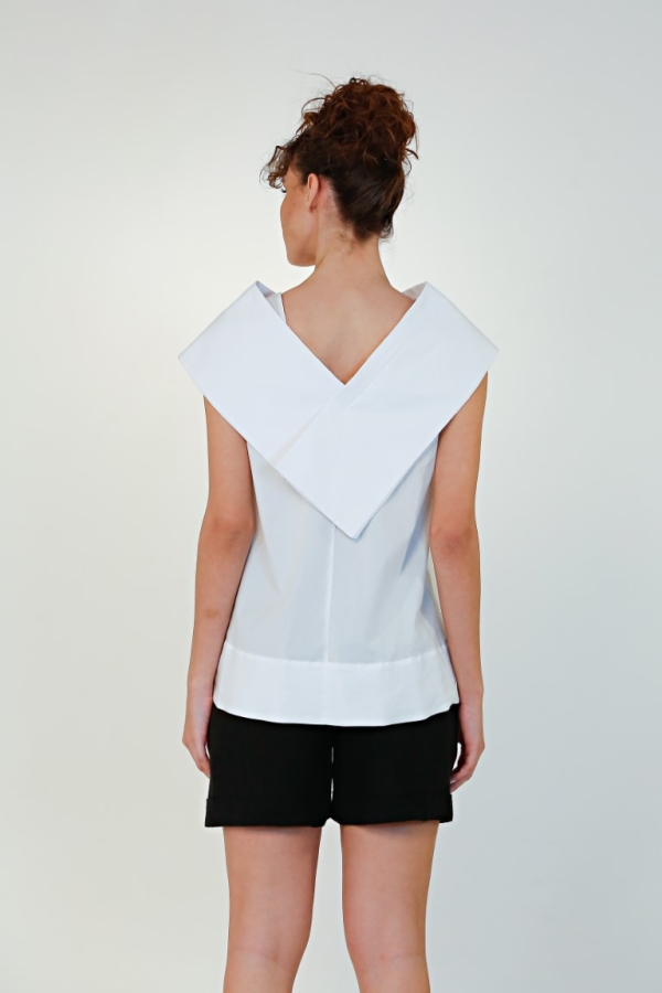 بلوزة قميص برقبة على شكل حرف الخامس - أبيض - 5
