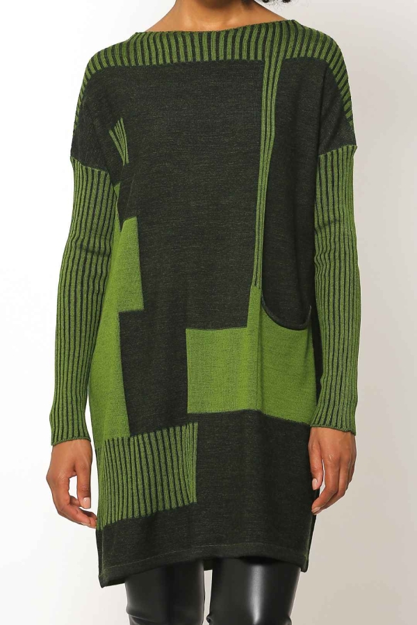 Vanize Knitted Tunic - Green Black - 4