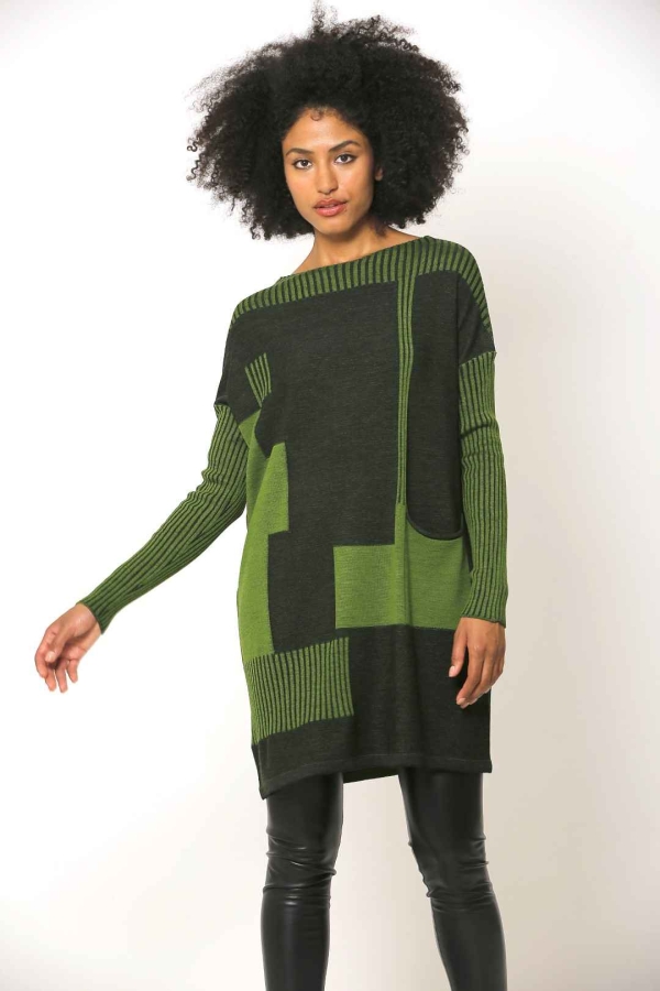 Vanize Knitted Tunic - Green Black - 1