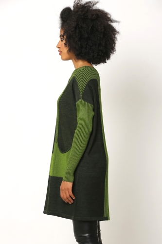 Vanize Knitted Tunic - Green Black - 2