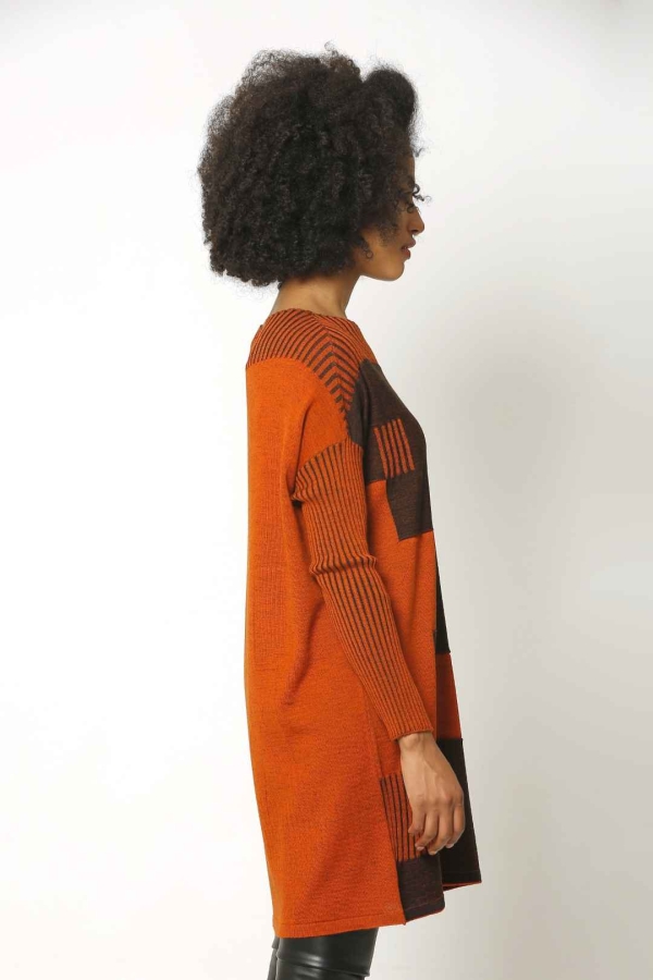 Vanize Knitted Tunic - Orange Black - 2