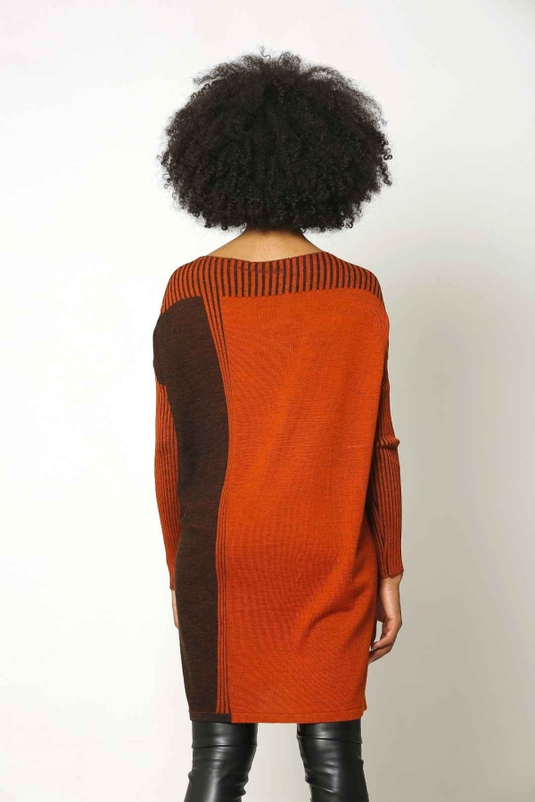 Vanize Knitted Tunic - Orange Black - 3