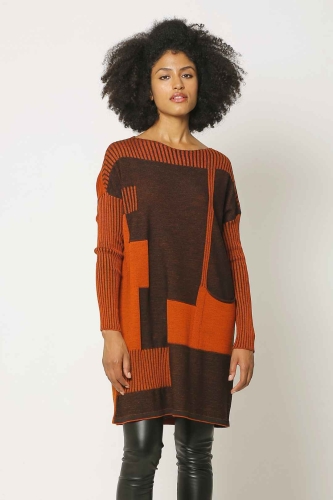 Vanize Knitted Tunic - Orange Black - 1