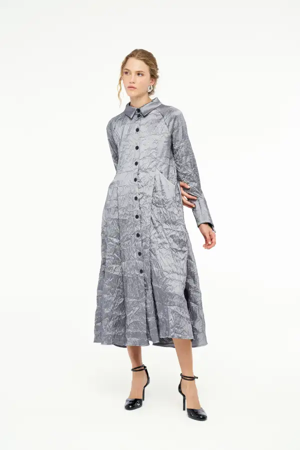 Vega Gömlek Elbise - Gri - 2