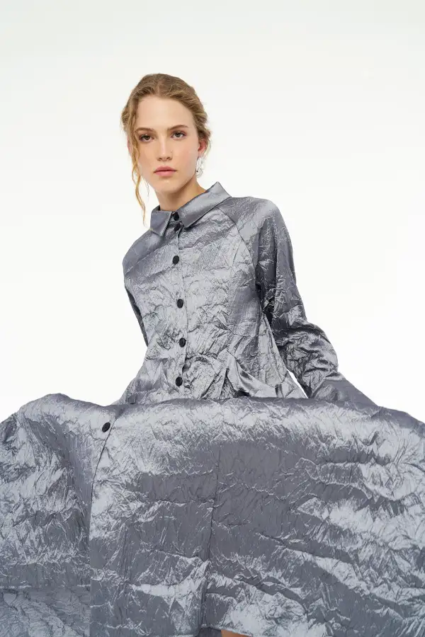 Vega Gömlek Elbise - Gri - 1