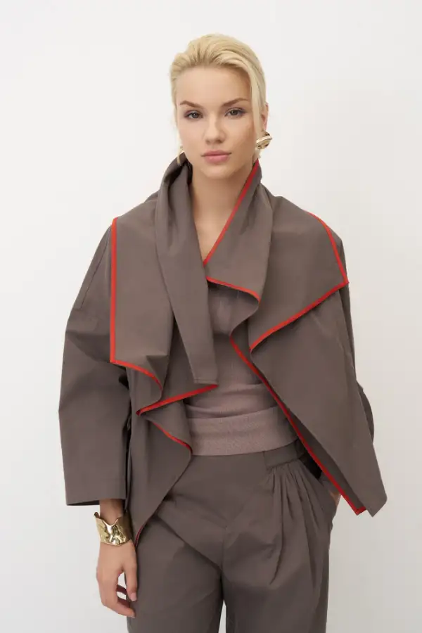 Vizon Büyük Çift Yakalı Renkli Biyeli Fleves Ceket - 1