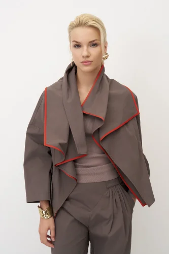 Vizon Büyük Çift Yakalı Renkli Biyeli Fleves Ceket - 1