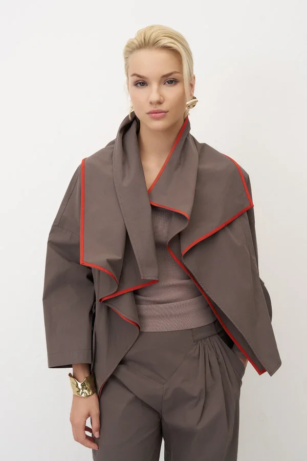 Vizon Büyük Çift Yakalı Renkli Biyeli Fleves Ceket - 1