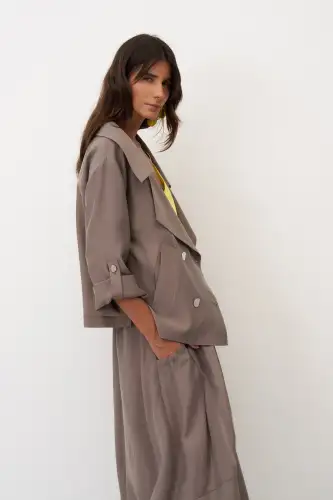 Vizon Kruvaze Yaka Dört Düğmeli Limnos Ceket - 4