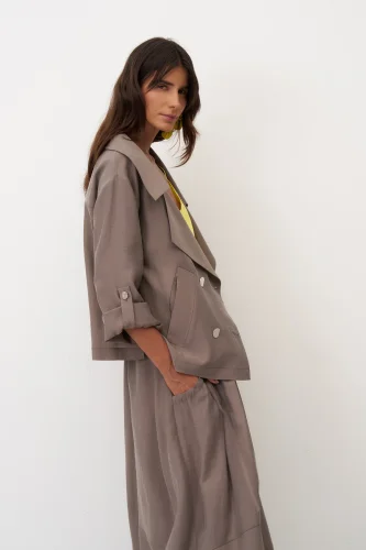 Vizon Kruvaze Yaka Dört Düğmeli Limnos Ceket - 4