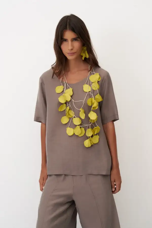 Vizon Oyuk Yaka Yarım Kol Limnos Bluz - 1