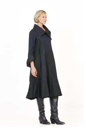 Wide Collar Dress - Navy Blue - 3