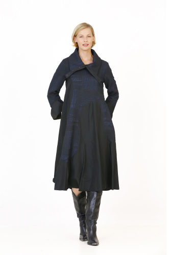 Wide Collar Dress - Navy Blue - 1