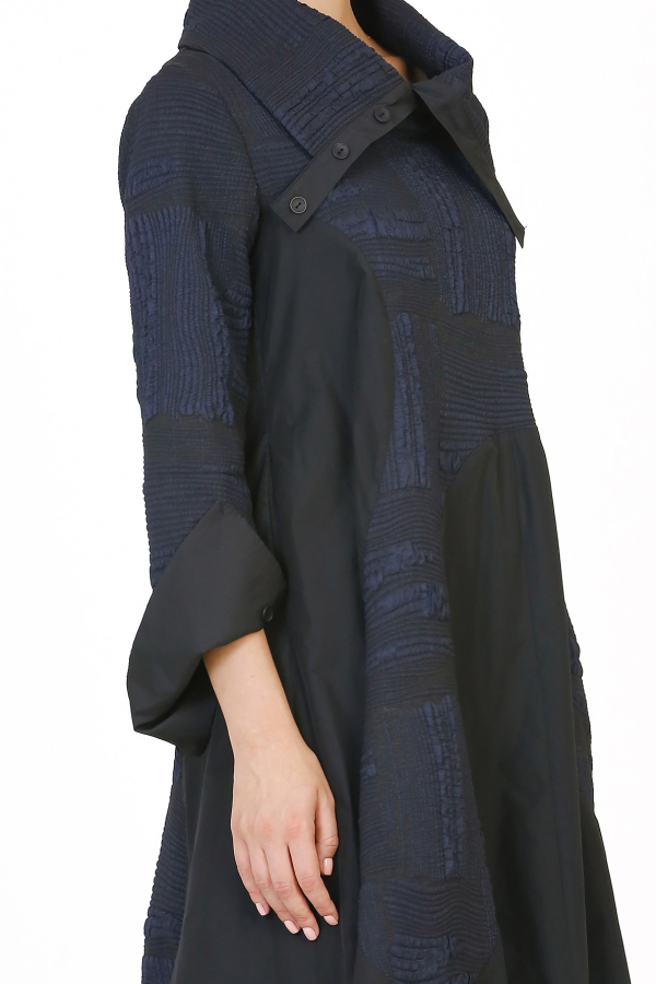 Wide Collar Dress - Navy Blue - 5