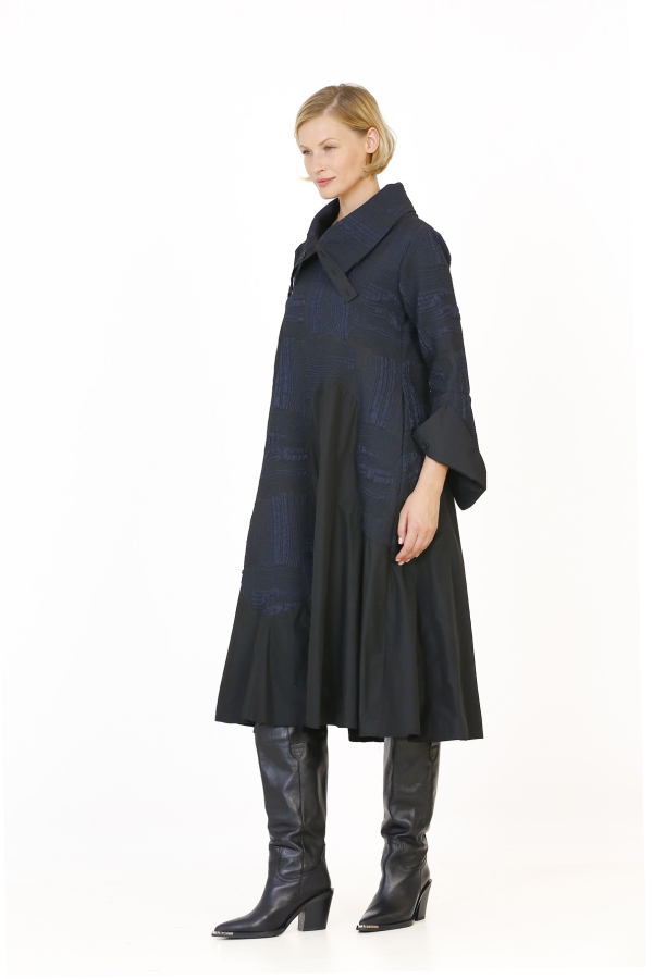 Wide Collar Dress - Navy Blue - 4