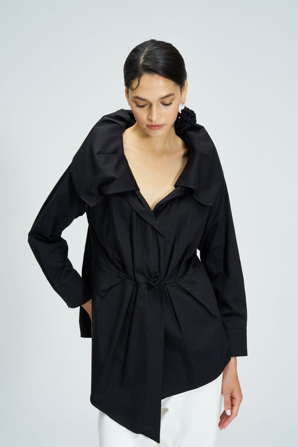 Wide Collar Shirt - Black - 1