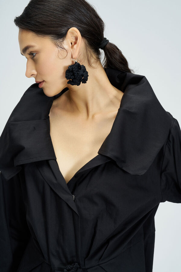 Wide Collar Shirt - Black - 5