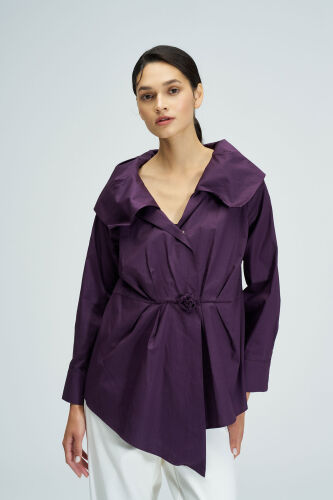 Wide Collar Shirt - Purple - 3