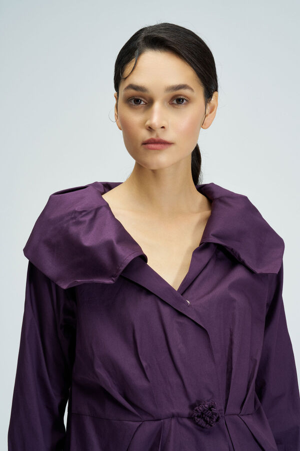 Wide Collar Shirt - Purple - 4