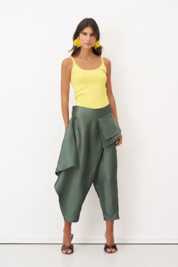 Yeşil Asimetrik Kesim Rhodes Pantolon - BIZE (1)