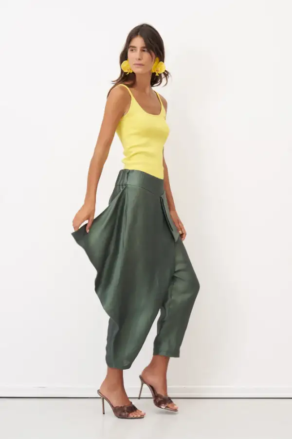 Yeşil Asimetrik Kesim Rhodes Pantolon - 4