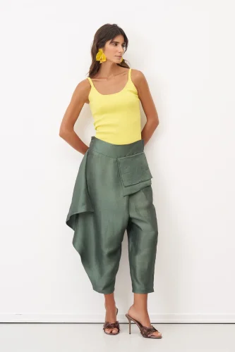 Yeşil Asimetrik Kesim Rhodes Pantolon - 1