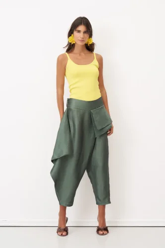 Yeşil Asimetrik Kesim Rhodes Pantolon - 2