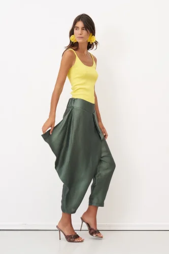 Yeşil Asimetrik Kesim Rhodes Pantolon - 4
