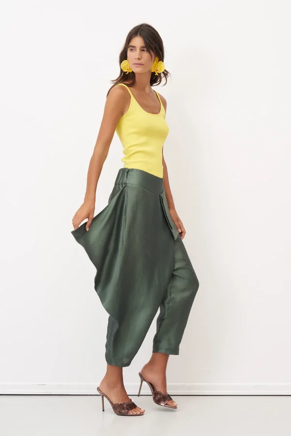 Yeşil Asimetrik Kesim Rhodes Pantolon - 4
