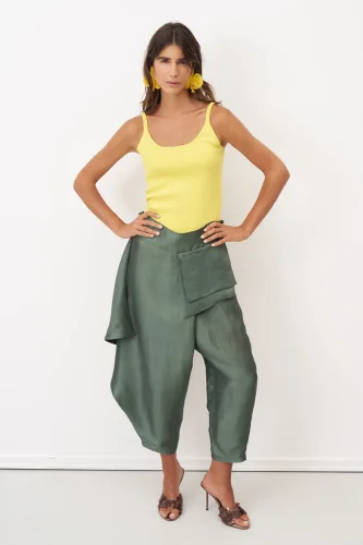 Yeşil Asimetrik Kesim Rhodes Pantolon - 5