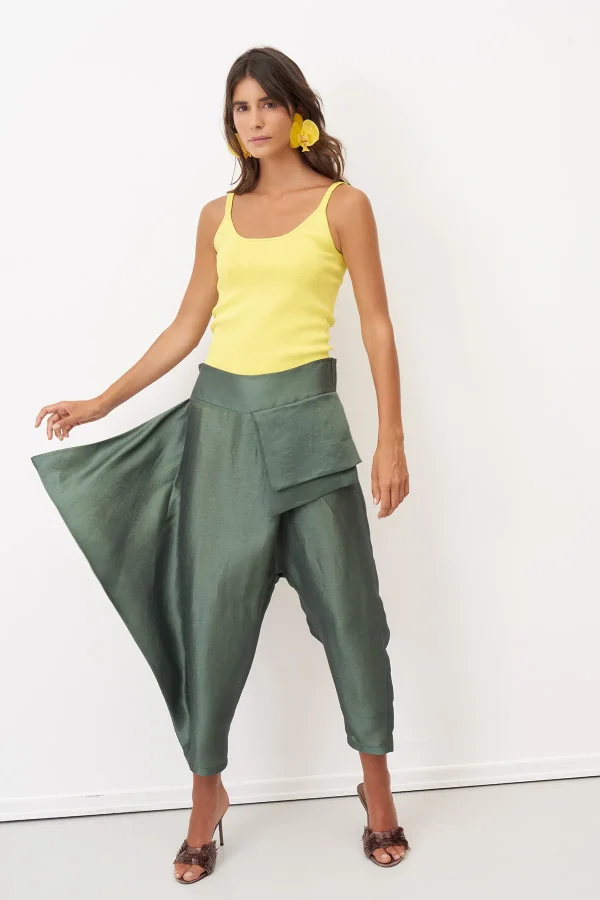 Yeşil Asimetrik Kesim Rhodes Pantolon - 6