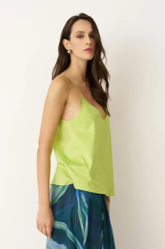 Yeşil Askılı İnce Poplin Psara Bluz - 3