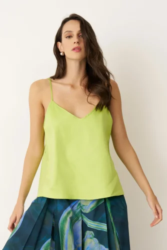 Yeşil Askılı İnce Poplin Psara Bluz - 4