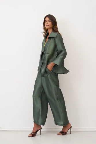 Yeşil Bağlama Detaylı Geniş Yaka Rhodes Ceket - BIZE (1)