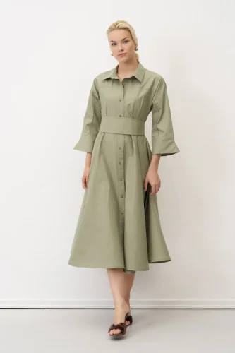Yeşil Beli Kemerli Düğmeli Kastraki Gömlek Elbise - BIZE (1)