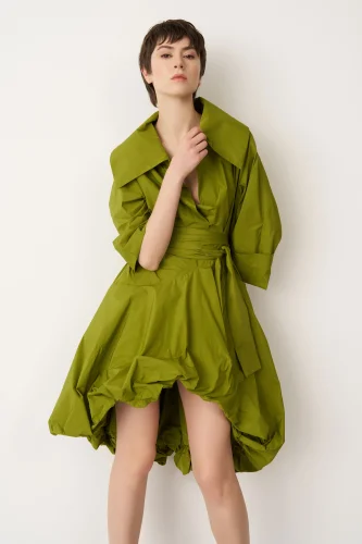 Yeşil Etek Ucu Balon Beli Kemerli Kythera Kap - 1