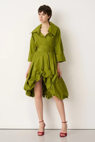 Yeşil Etek Ucu Balon Beli Kemerli Kythera Kap - BIZE (1)