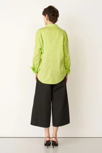 Yeşil Fırça Baskılı İnce Poplin Sporades Gömlek - 5