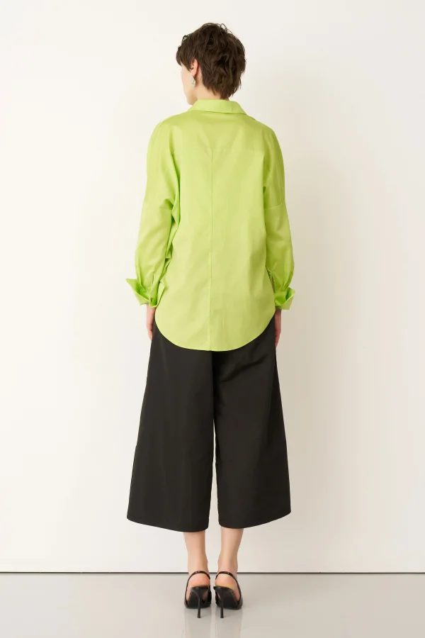 Yeşil Fırça Baskılı İnce Poplin Sporades Gömlek - 5