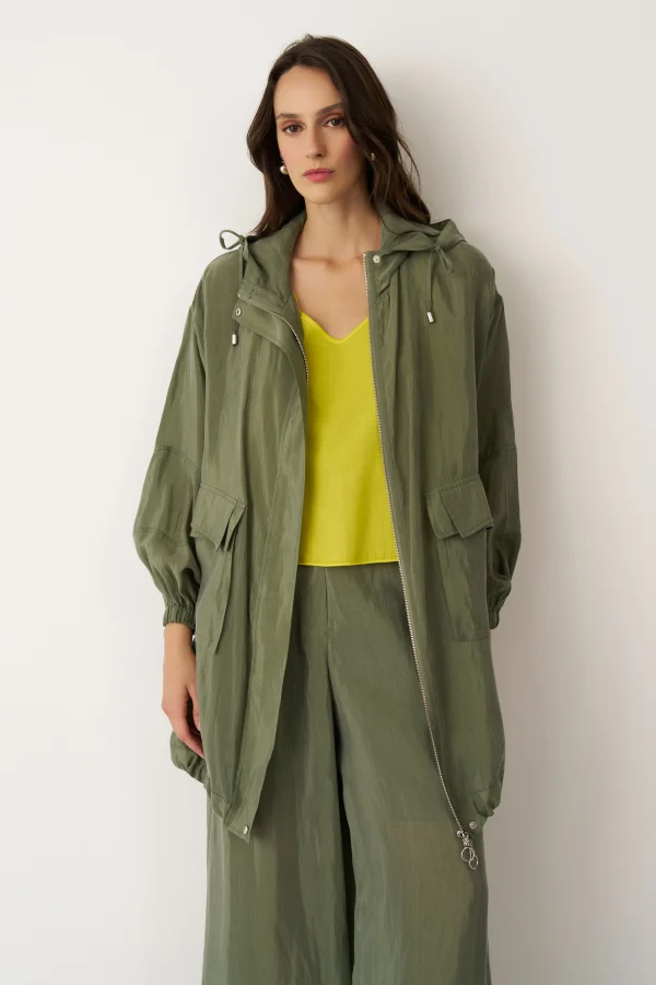 Yeşil Kapüşonlu Fermuarlı Büyük Cepli Mykonos Ceket - 3
